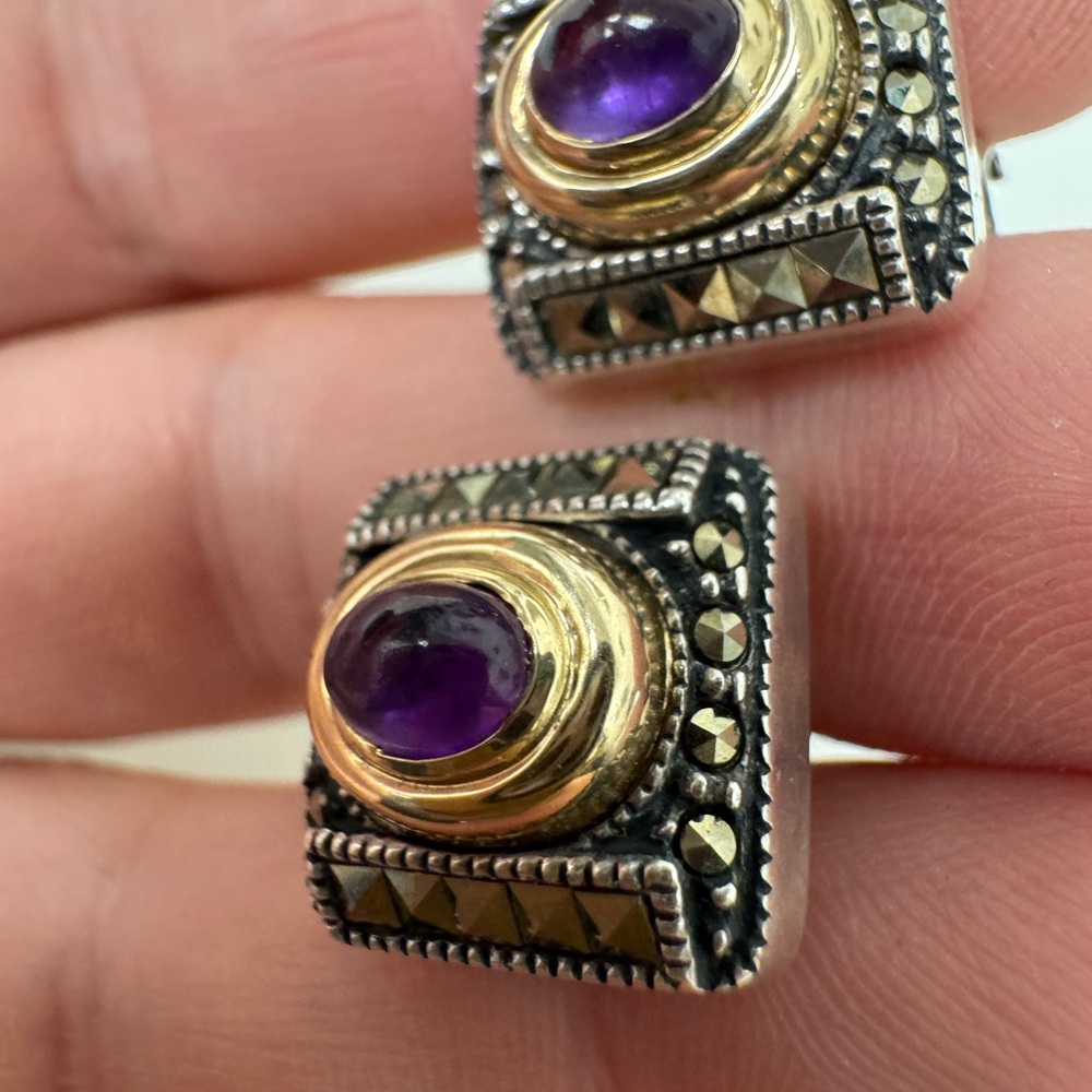 Judith Jack Sterling silver amethyst and marcasite post earrings